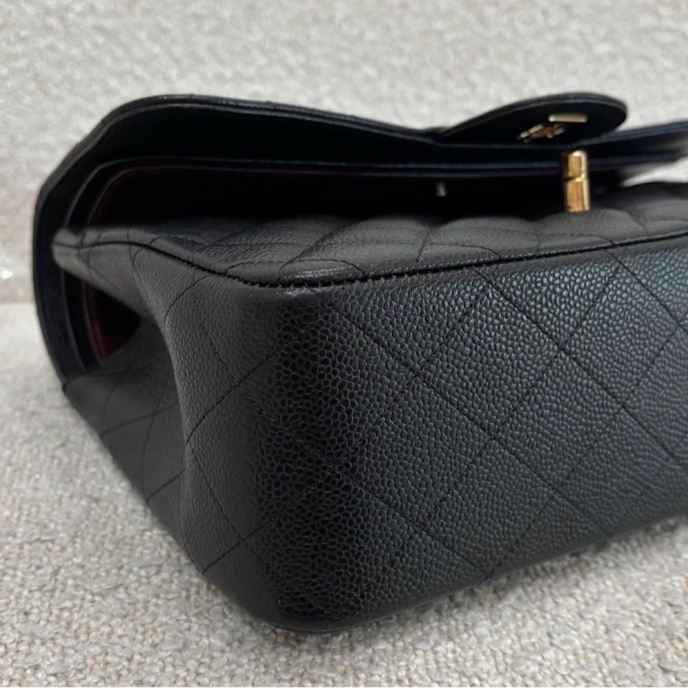 CHANEL Black Quilted Caviar Leather Double Flap Shoulder Bag with Gold Hardware - Picture 4 of 14